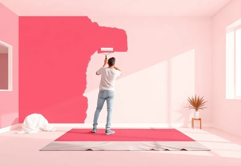 Peintre appliquant la peinture au rouleau sur un mur de salon